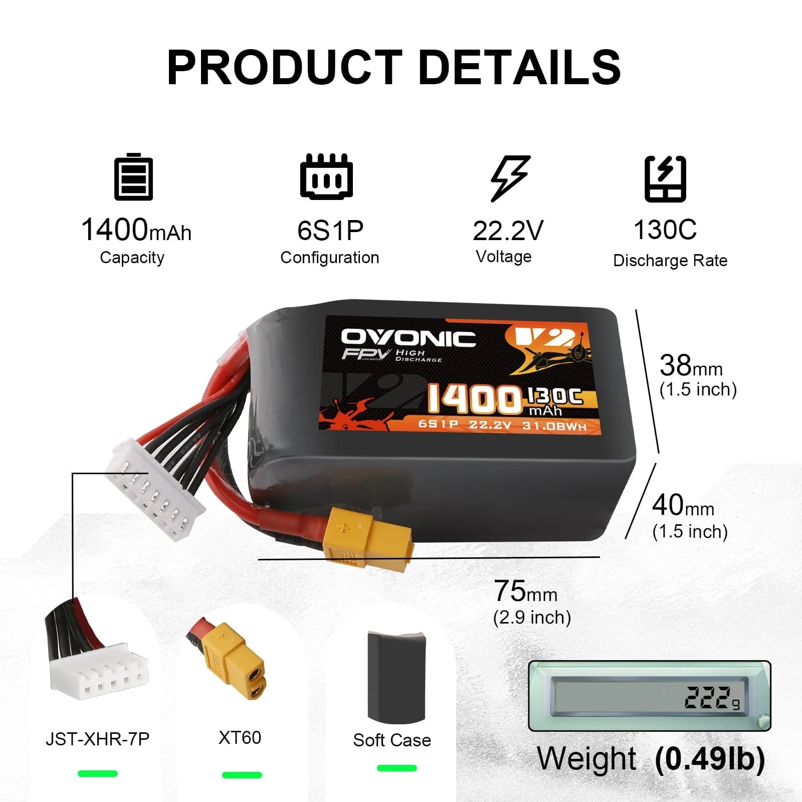 Walksnail Avatar Hd Goggles X - Ovonic 6S 1400mAh 130C LiPo Akku-Pack